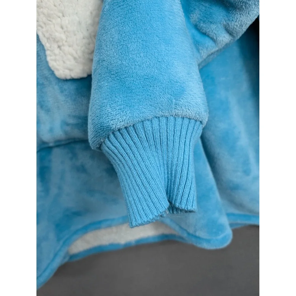 Touchal Wearable‎ Blanket Cozy Blue Sherpa Lined Hooded Oversized Pouch Pocket